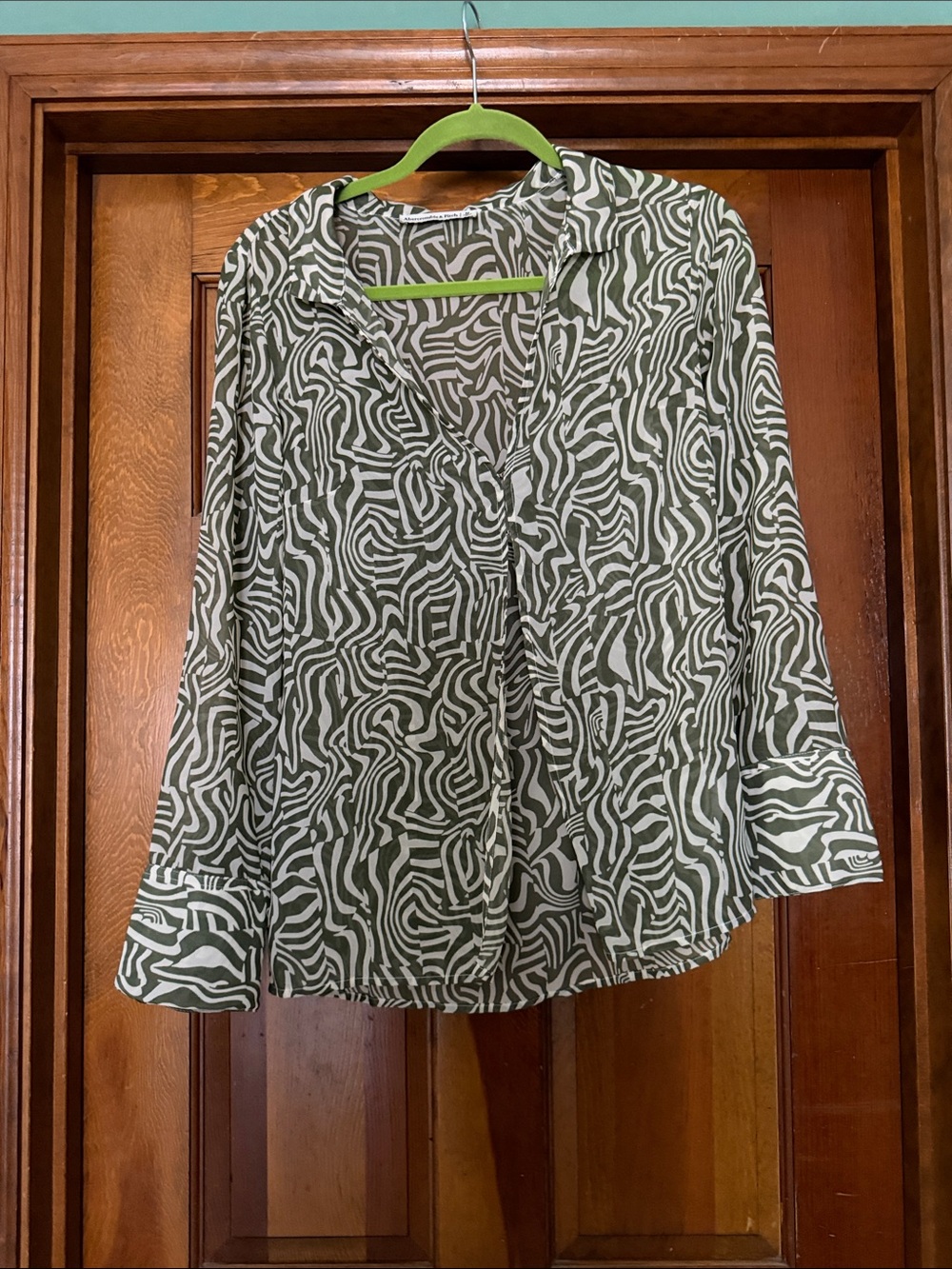 Abercrombie & Fitch Olive and White Abstract Print Shirt